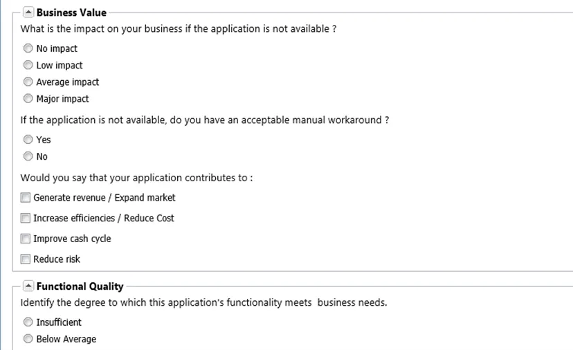 Submit questionnaires to company and IT owners to evaluate their applications 