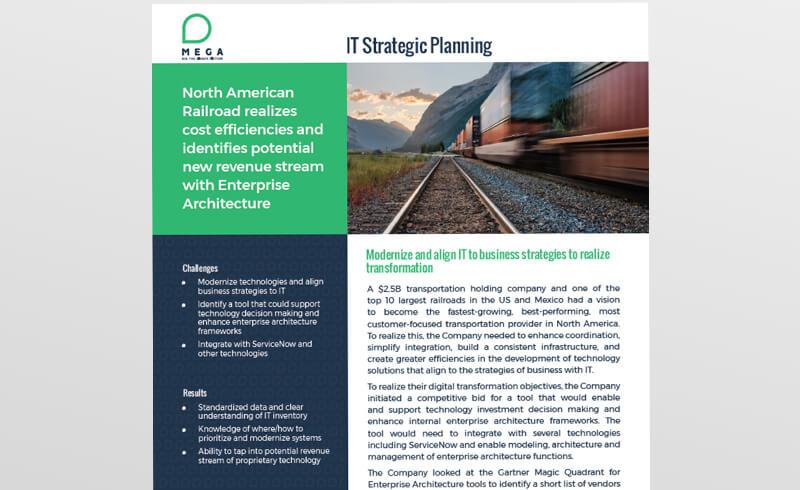 North American Railroad realizes cost savings and identifies new revenue stream with Enterprise Architecture 